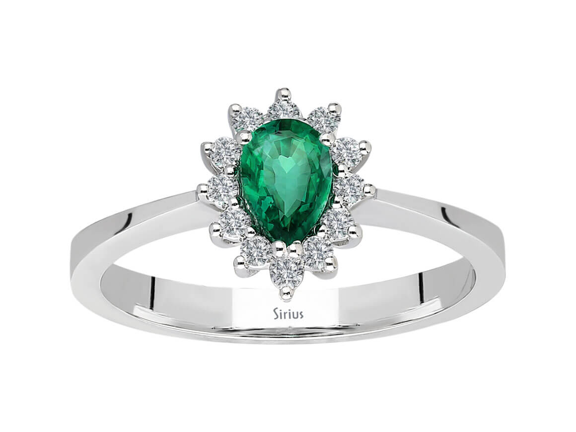 Bague diamant et émeraude en forme de larme