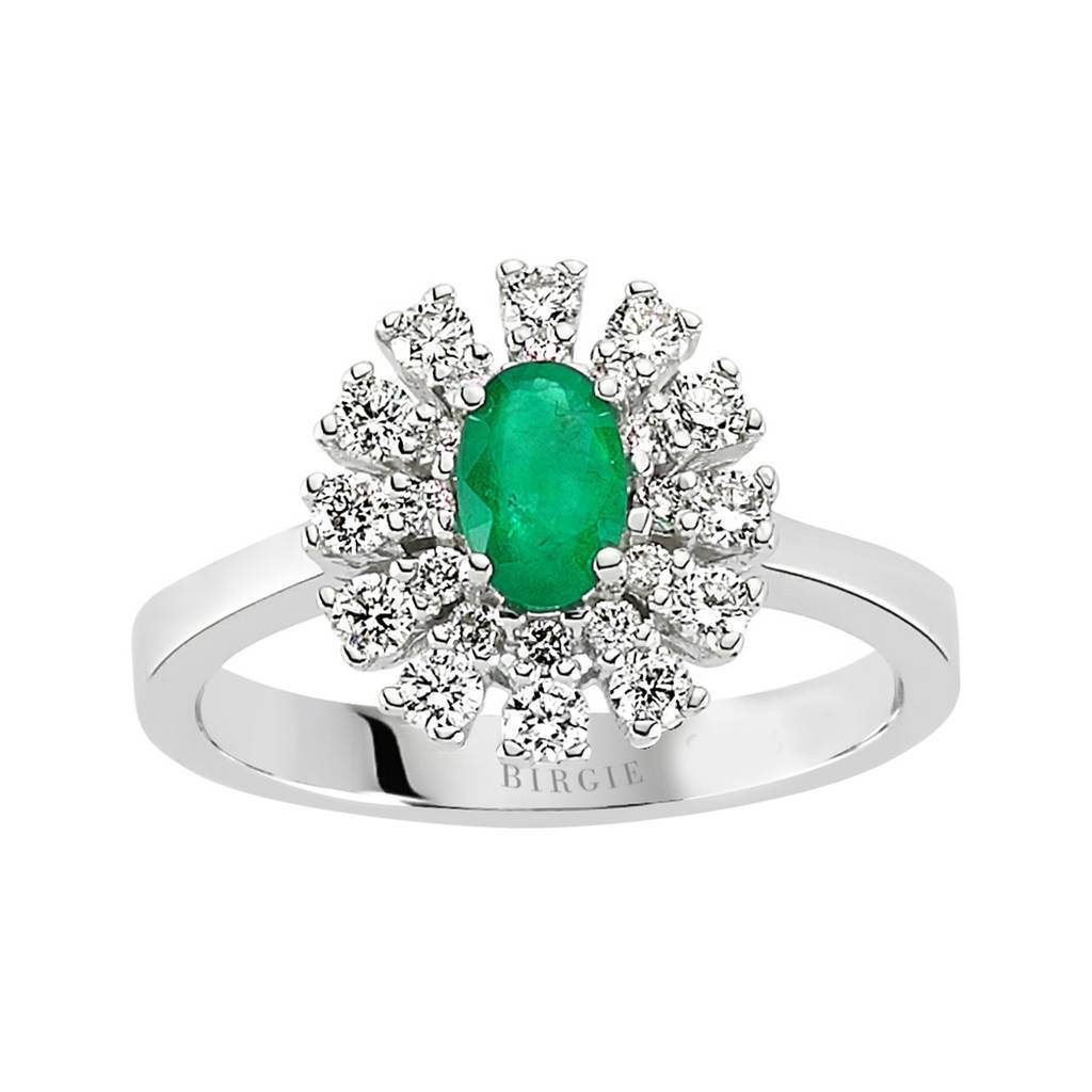 Bague diamant et émeraude ovale