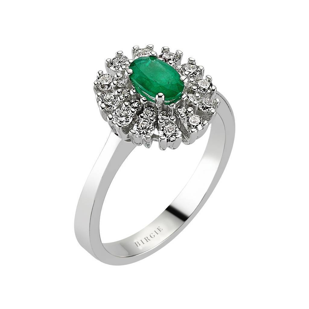 Bague diamant et émeraude ovale