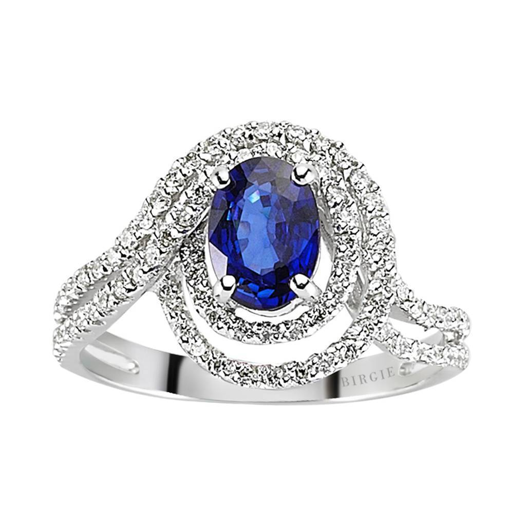 Diamant und Oval Saphir Ring