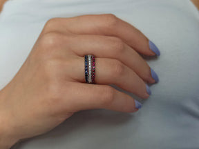 Diamond Ruby and Sapphire Half Circle Ring