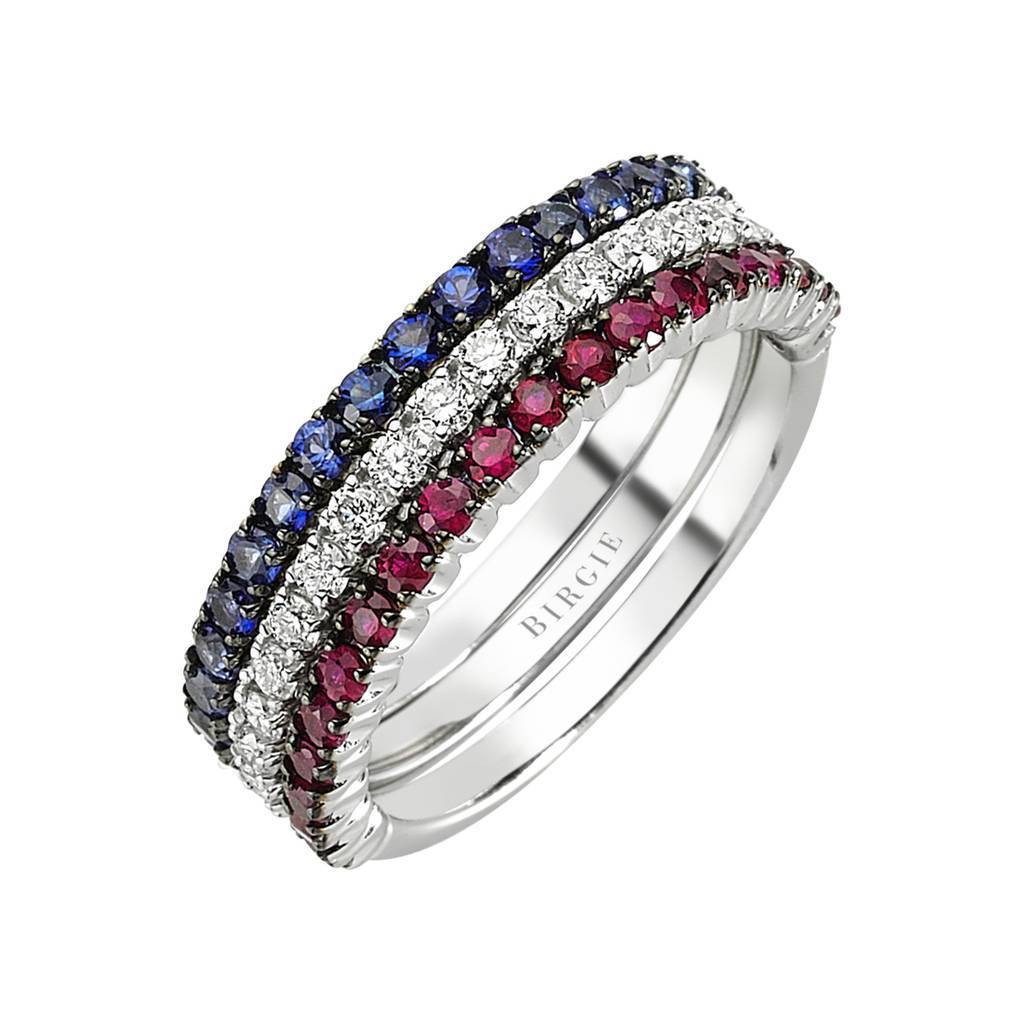 Diamond Ruby and Sapphire Half Circle Ring