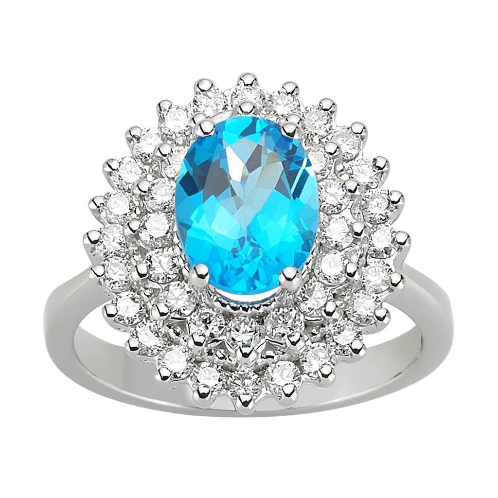 Bague diamant et topaze bleue ovale