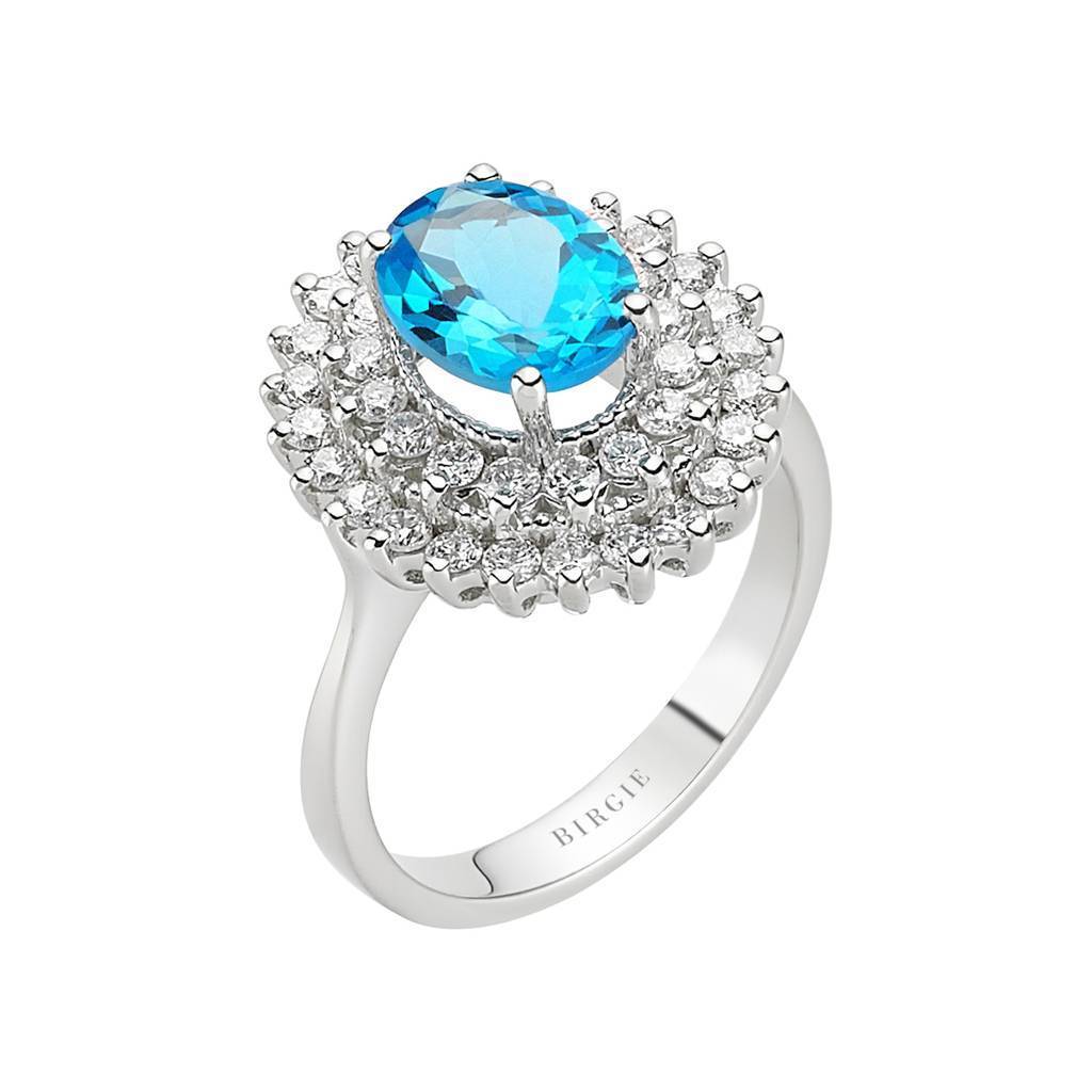Bague diamant et topaze bleue ovale