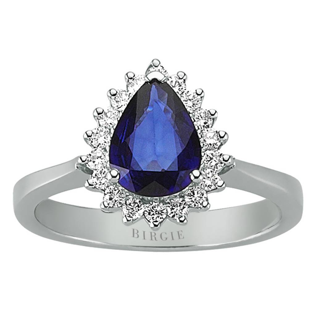 Diamant und Tropfen Saphir Ring