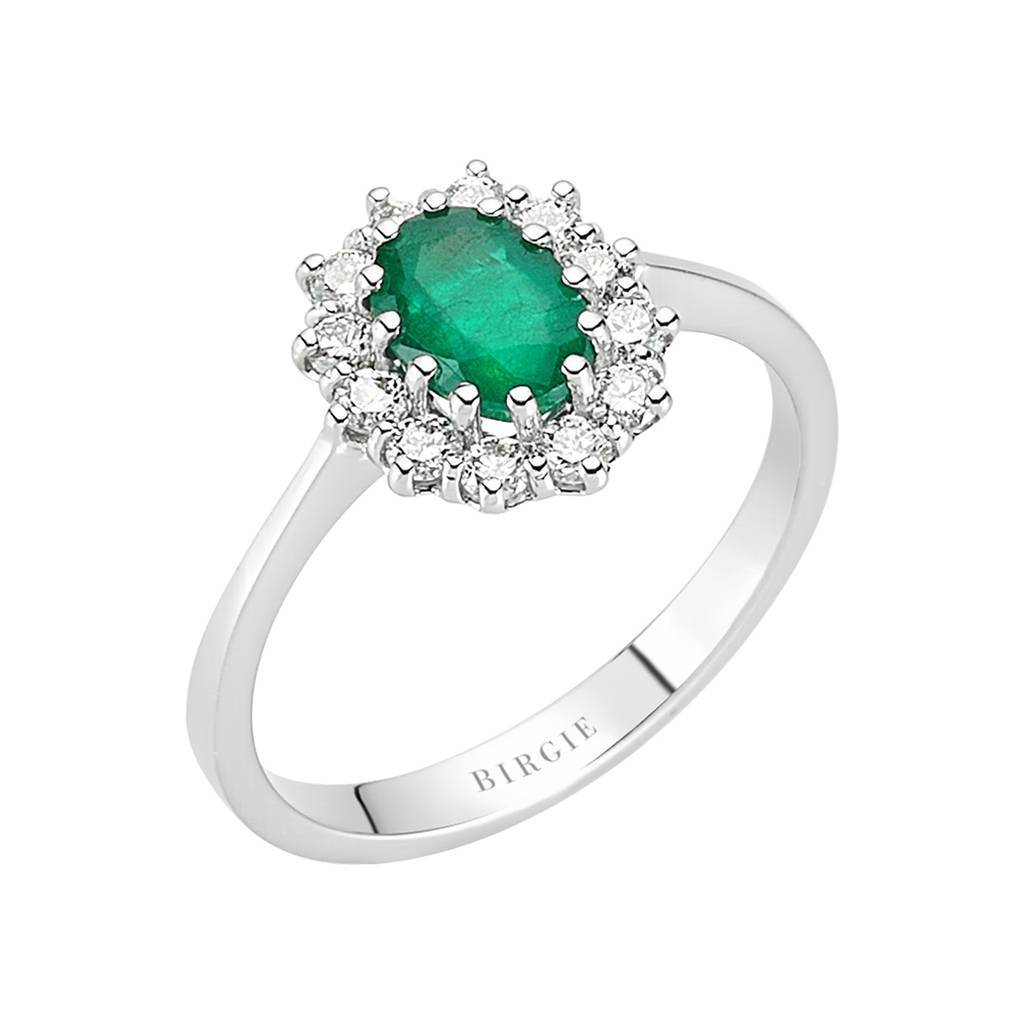 Bague diamant et émeraude ovale