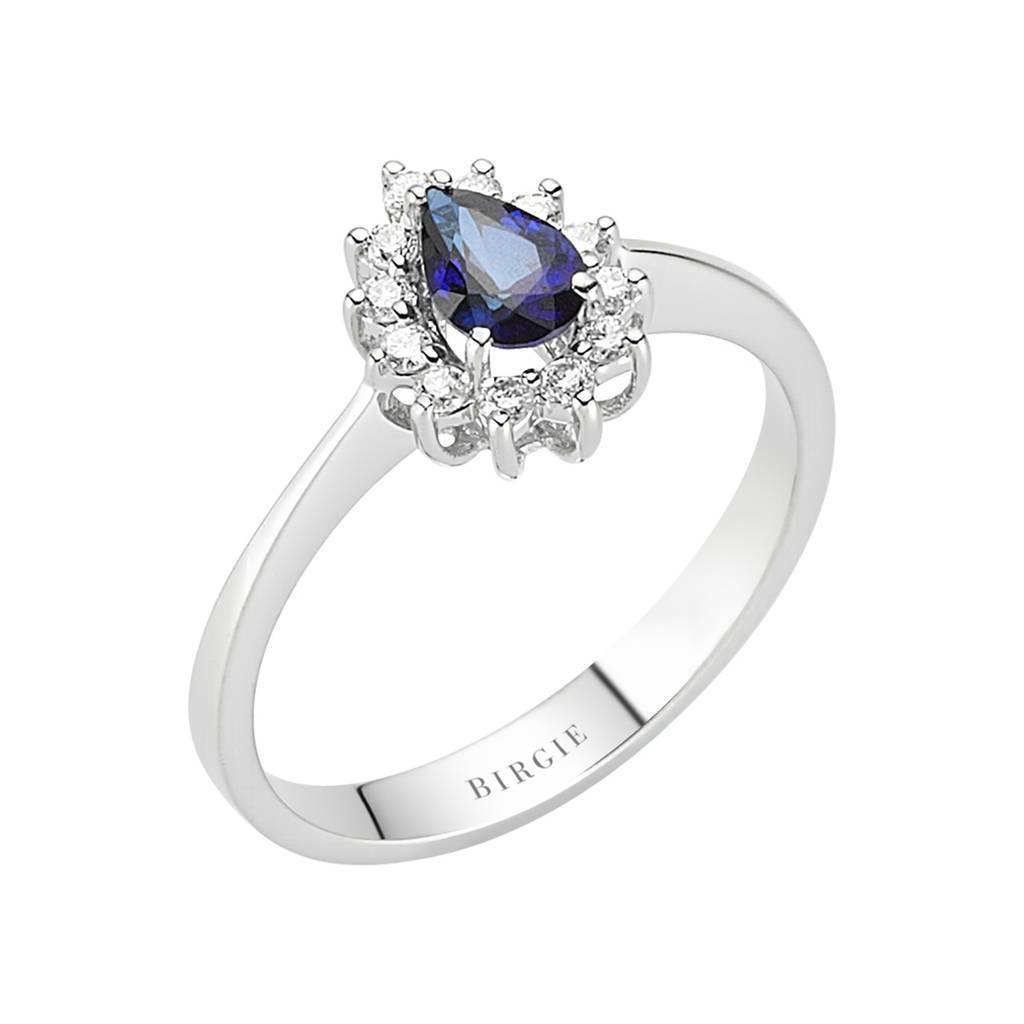 Bague diamant et saphir en forme de larme