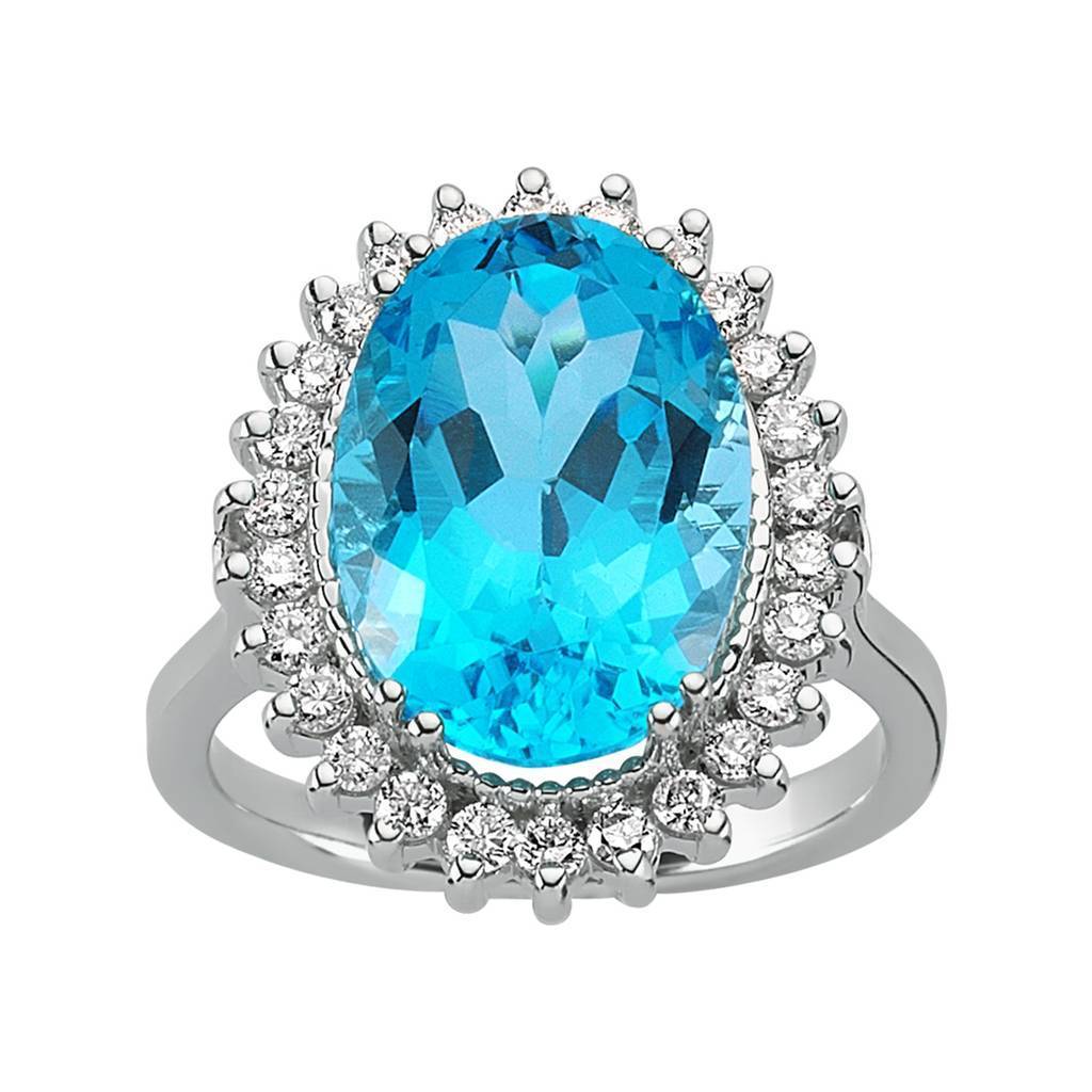Diamond and Oval Blue Topaz Ring