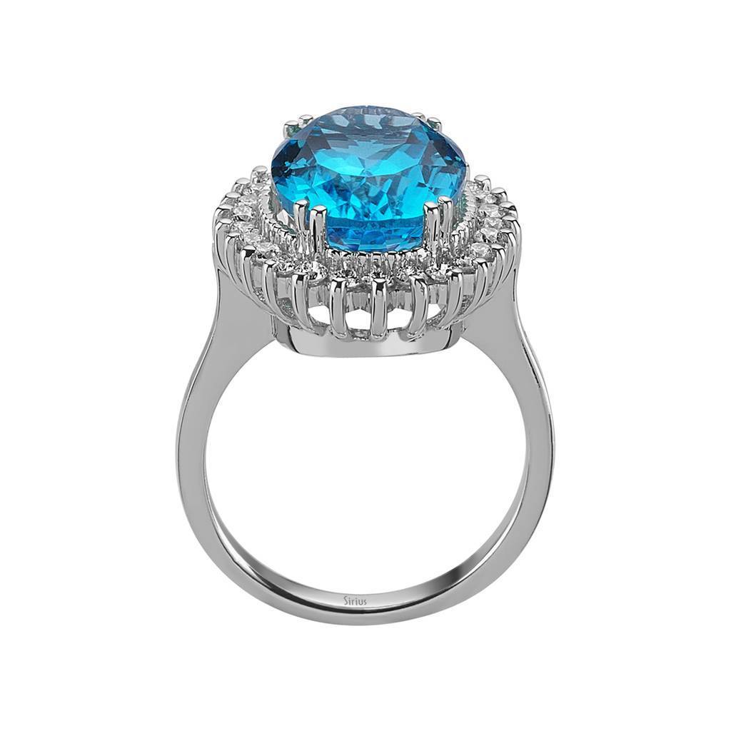 Diamond and Oval Blue Topaz Ring