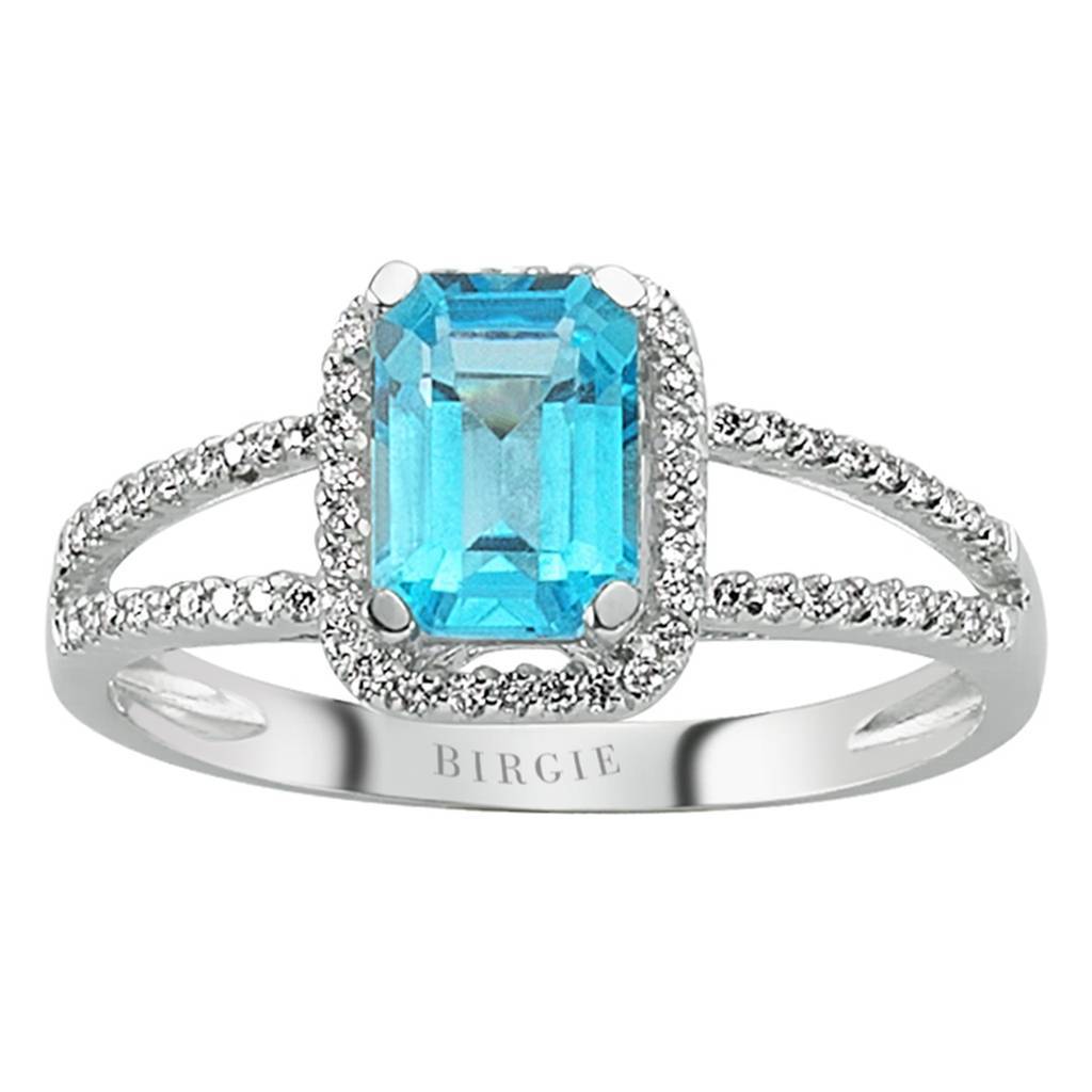 Diamond and Octagon Blue Topaz Ring