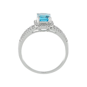 Diamond and Octagon Blue Topaz Ring