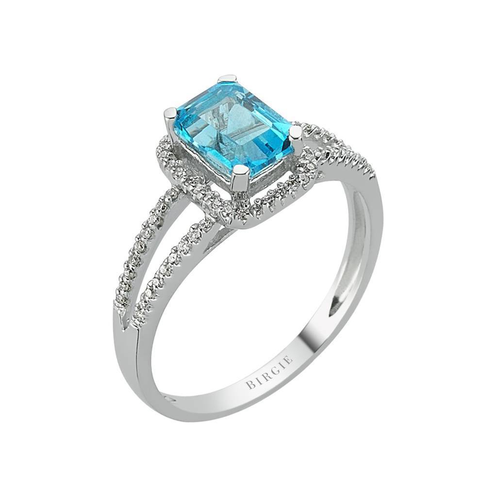Diamond and Octagon Blue Topaz Ring