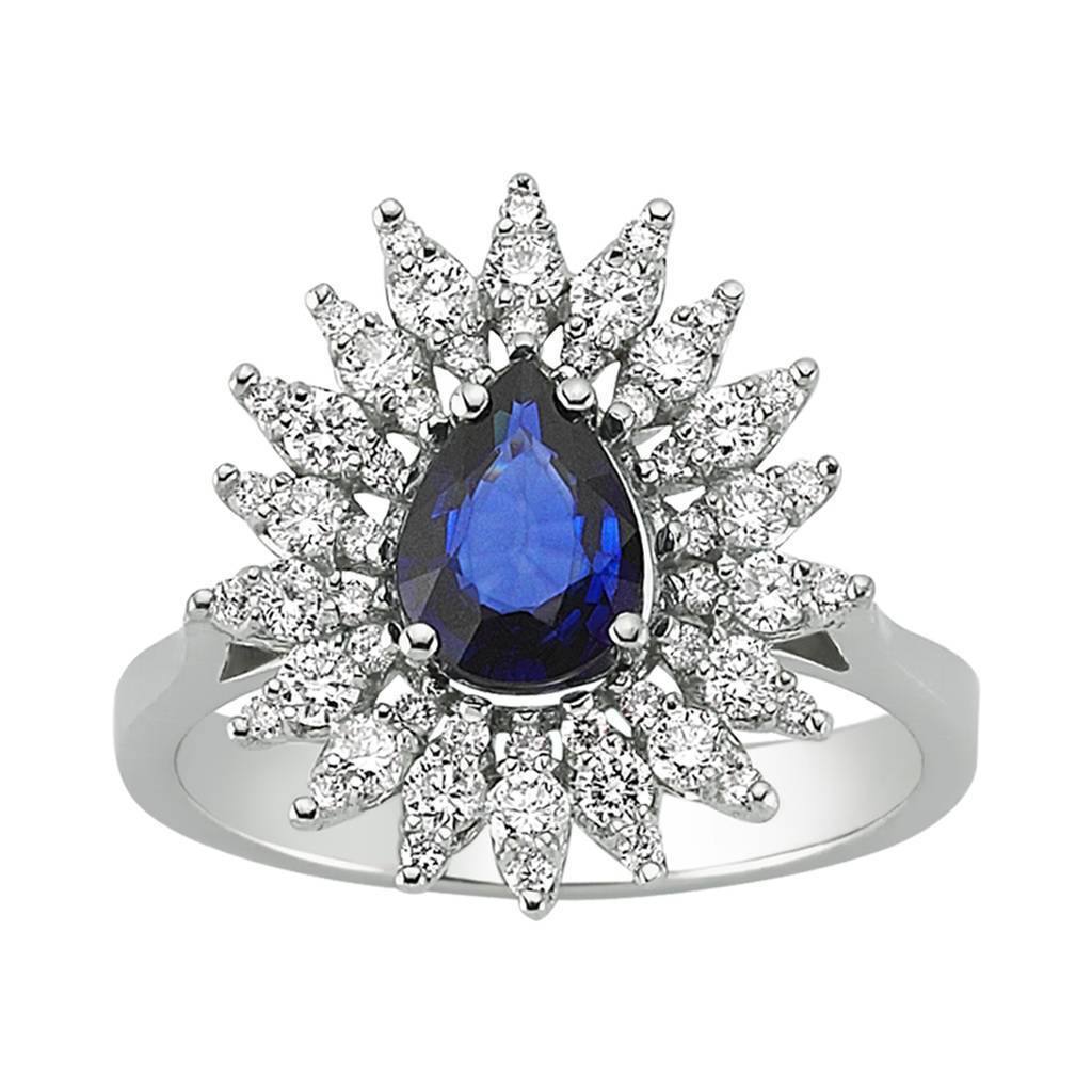 Diamond and teardrop sapphire ring