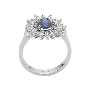 Diamond and teardrop sapphire ring
