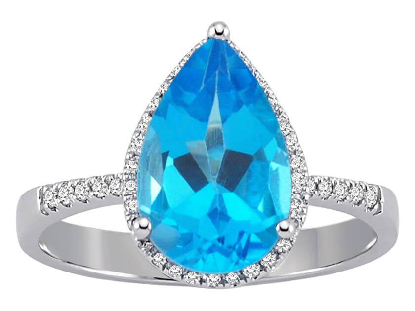 Diamond and Drop Blue Topaz Ring
