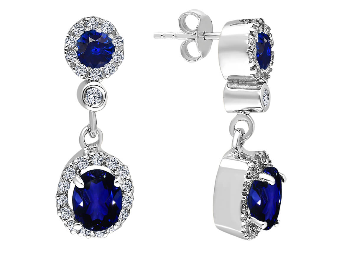 Boucles d'oreilles puces diamants et saphirs