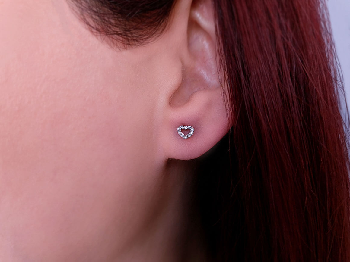 Diamond Heart Stud Earrings