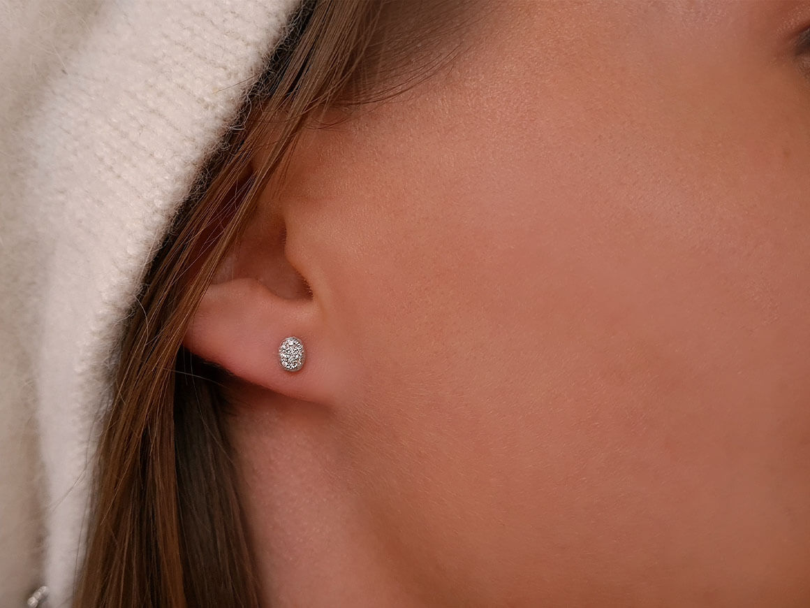 Diamond Oval Stud Earrings