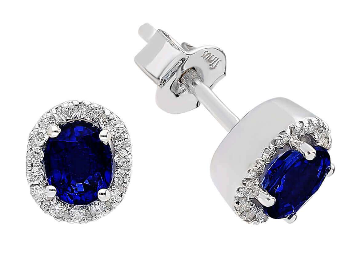 Boucles d'oreilles puces diamant et saphir ovale
