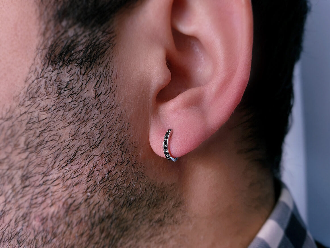 Black Diamond Men's Hoop Earrings