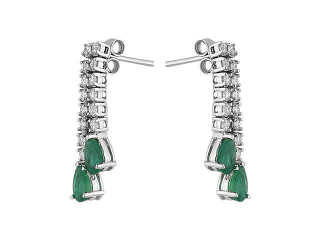 Boucles d'oreilles tennis diamants et émeraudes larmes