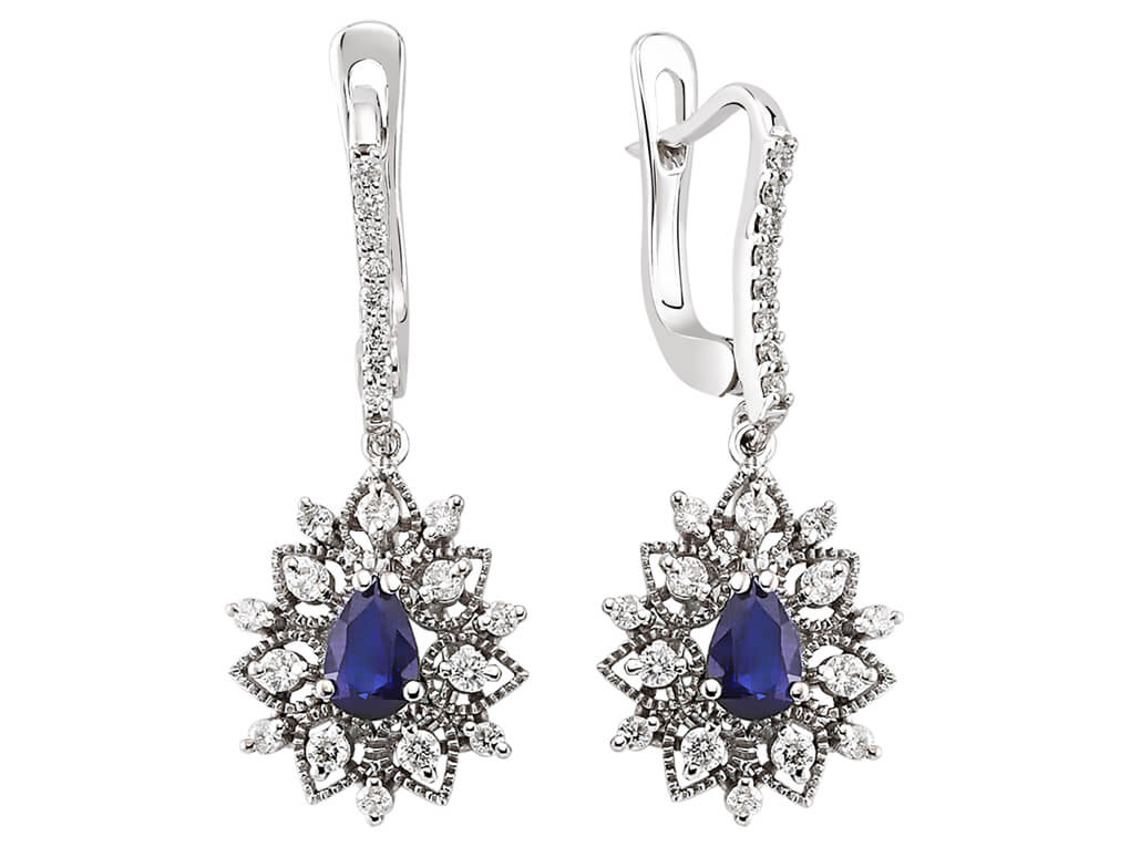 Diamond and drop sapphire earrings