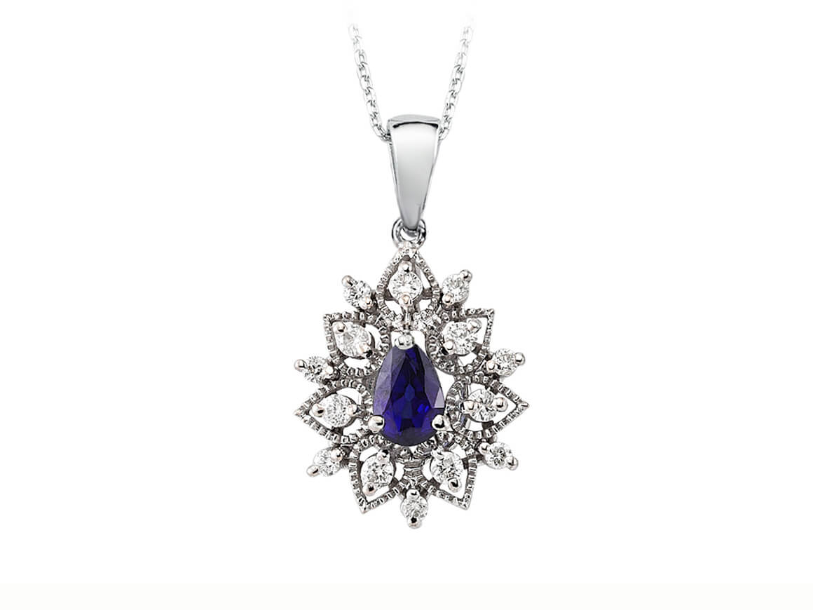 Diamond and Drop Sapphire Flower Necklace