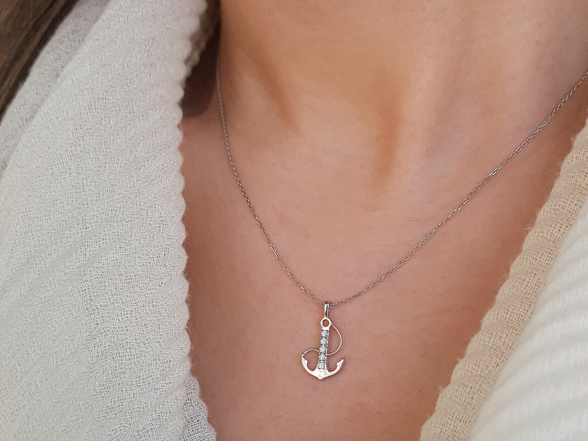 Diamond anchor necklace
