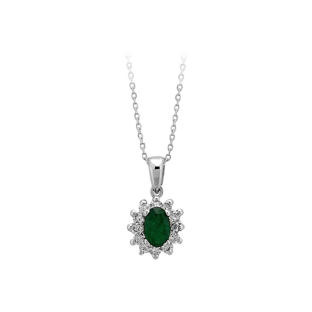 Diamond and Oval Emerald Necklace