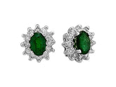 Boucles d'oreilles clous diamant et émeraude ovale
