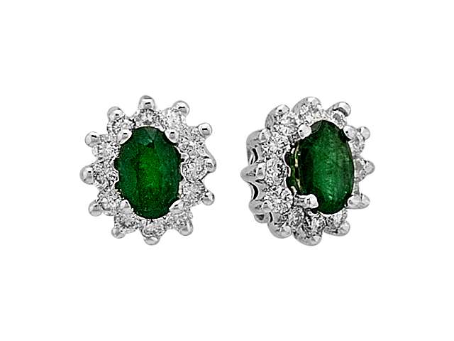 Boucles d'oreilles clous diamant et émeraude ovale