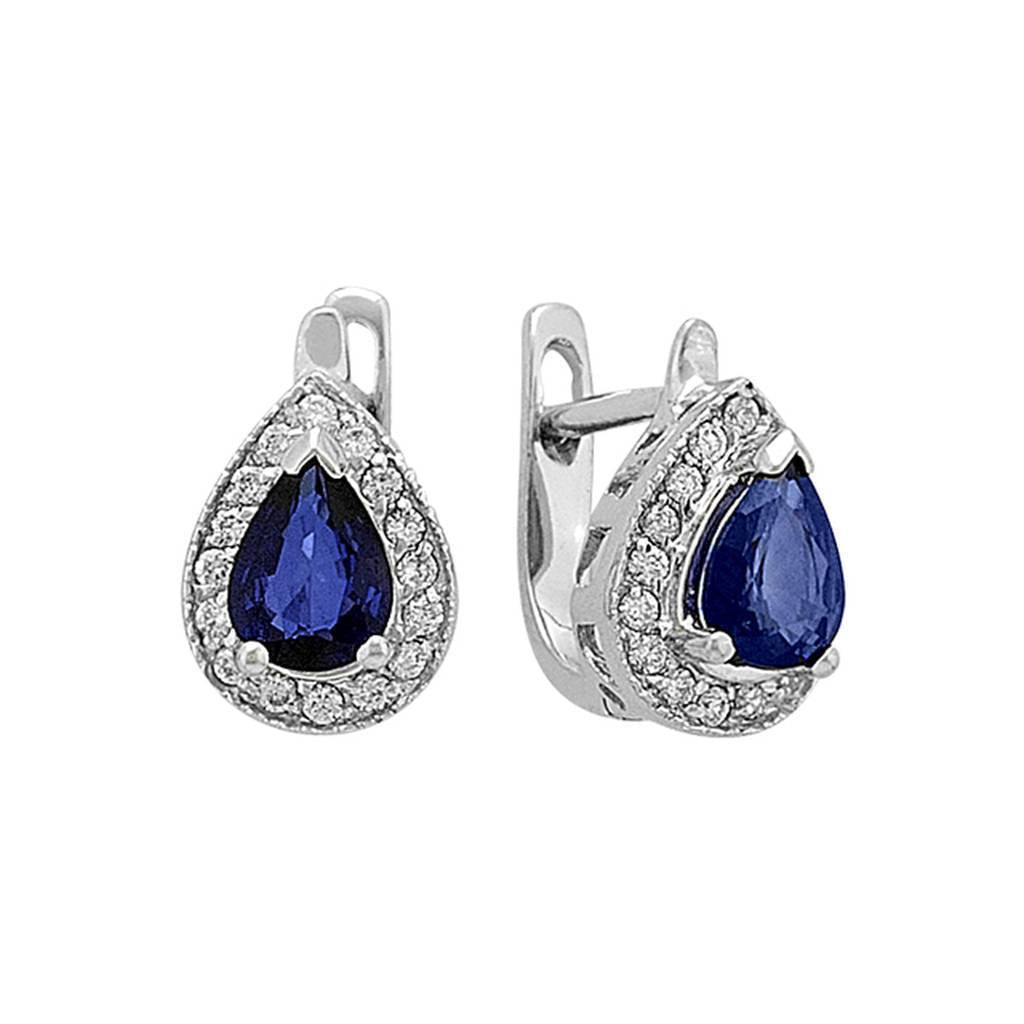 Boucles d'oreilles diamants et saphirs en forme de larme