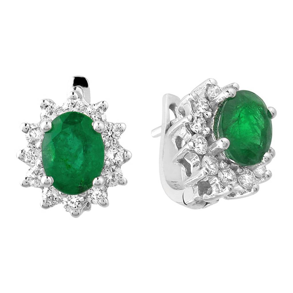 Boucles d'oreilles diamant et émeraude ovale