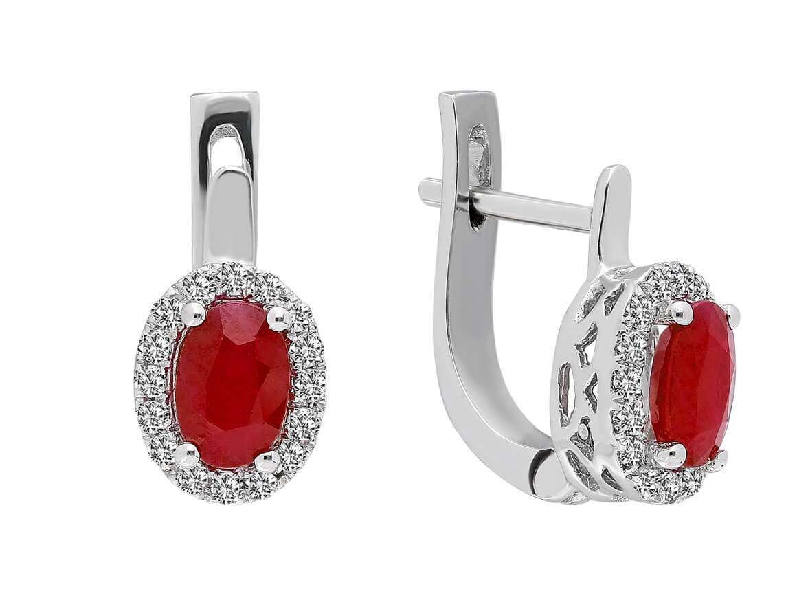 Boucles d'oreilles diamant et rubis ovale