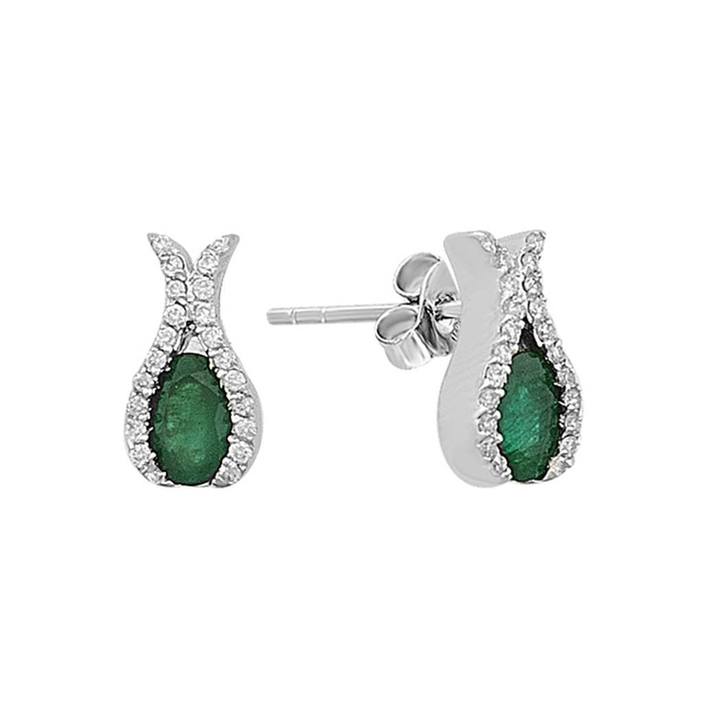 Boucles d'oreilles diamant et émeraude ovale