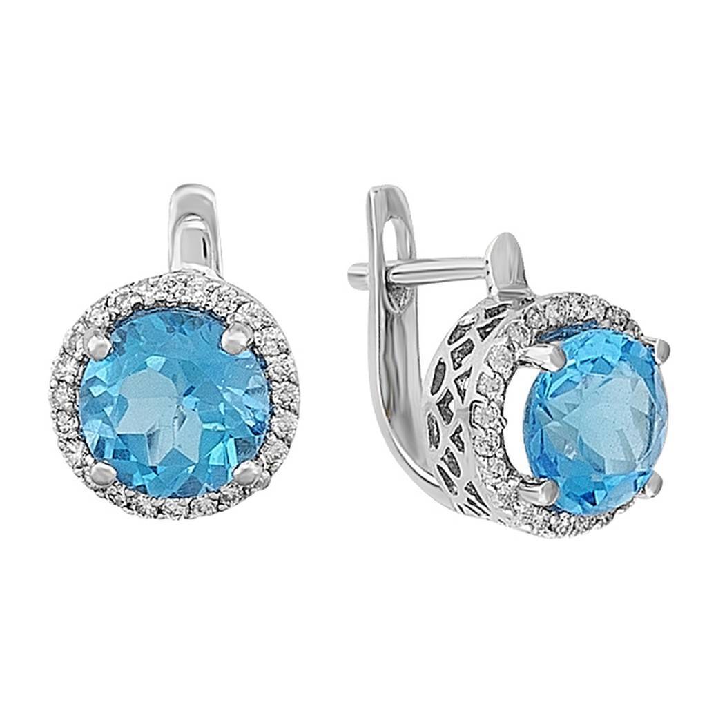 Boucles d'oreilles diamants et topazes bleues