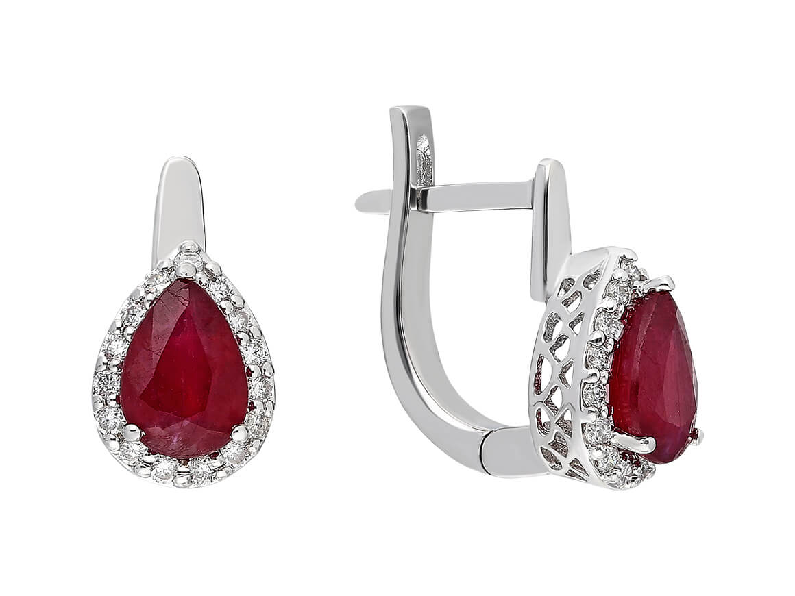 Boucles d'oreilles rubis diamant et larme
