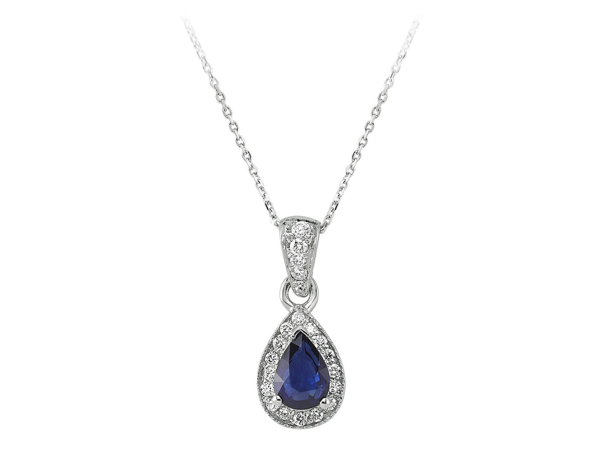 Diamond and drop sapphire necklace