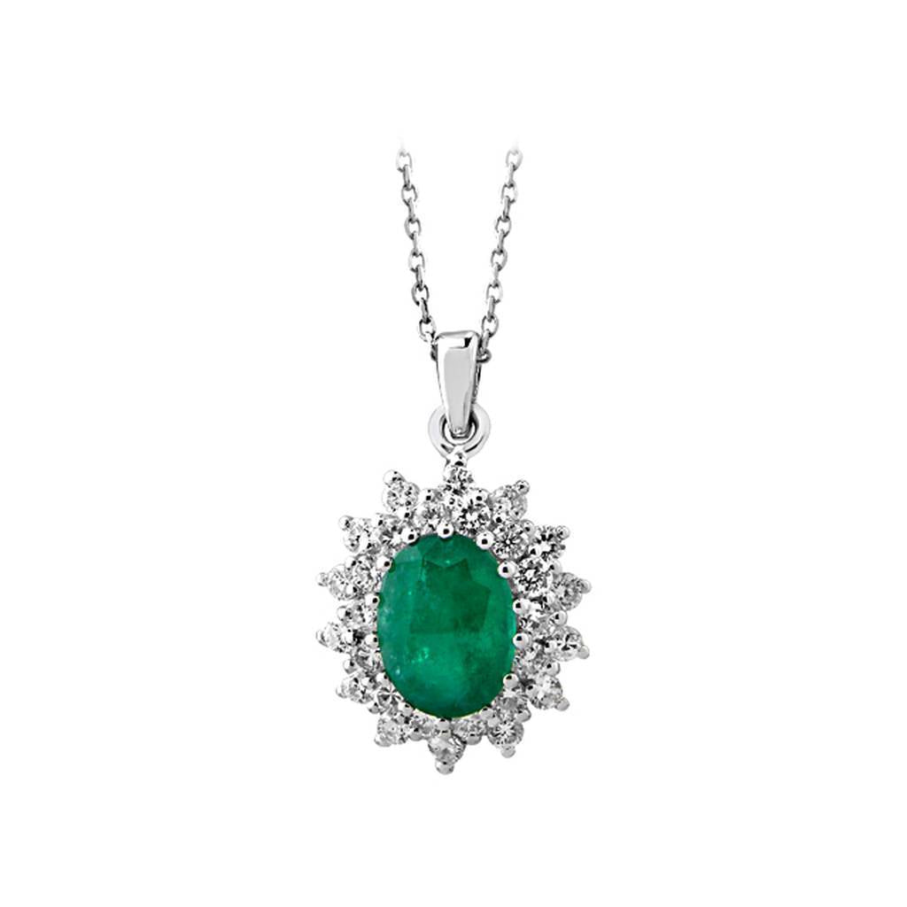 Diamond and Oval Emerald Necklace