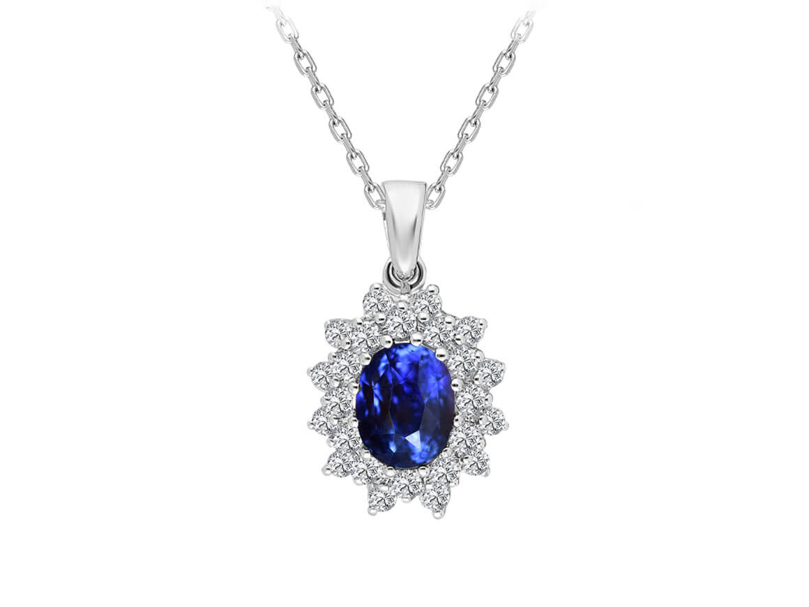Double Row Diamond and Oval Sapphire Necklace