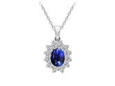 Double Row Diamond and Oval Sapphire Necklace