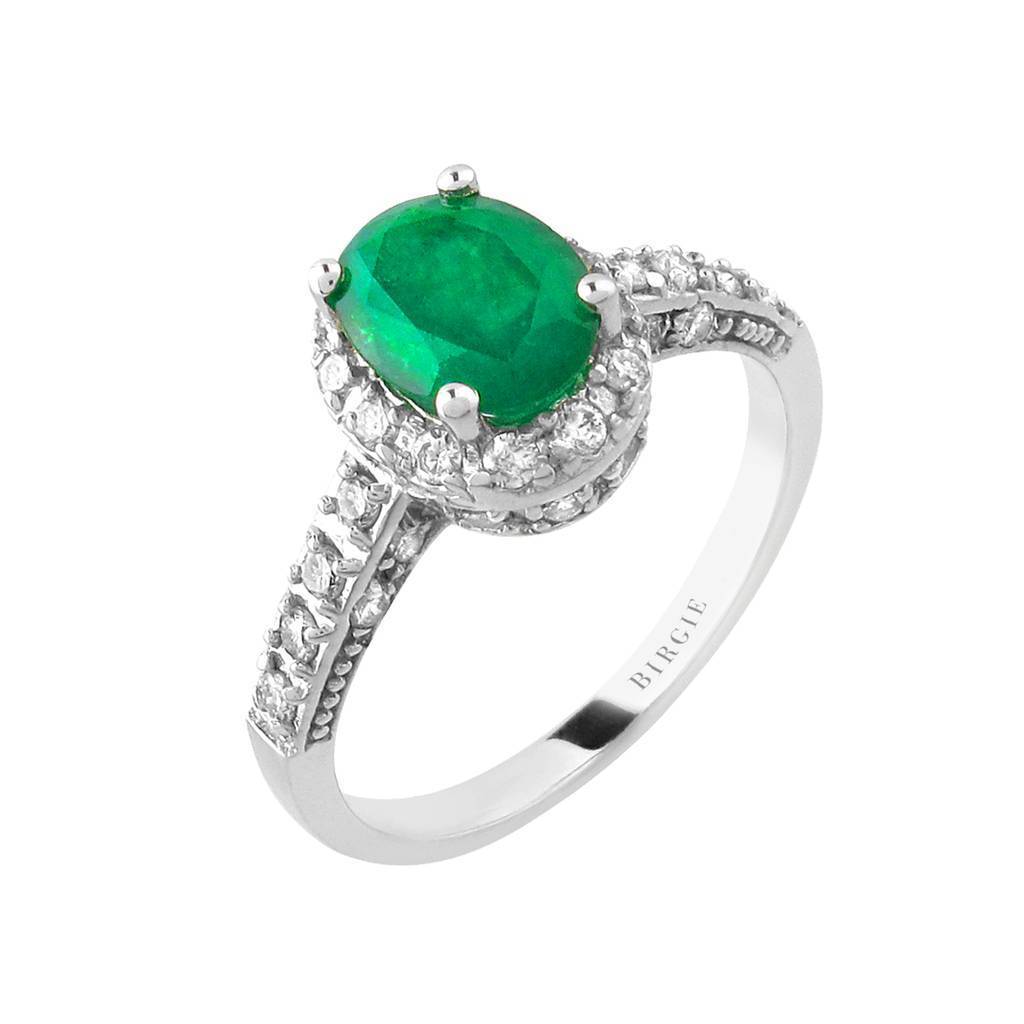 Bague diamant et pierre émeraude ovale