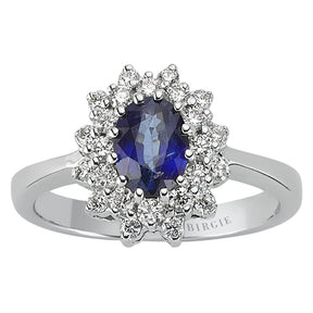 Bague à double grappe de diamants et saphir bleu taille ovale