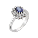 Bague à double grappe de diamants et saphir bleu taille ovale