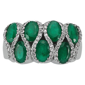 Bague diamant et pierre émeraude ovale