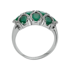 Bague diamant et pierre émeraude ovale