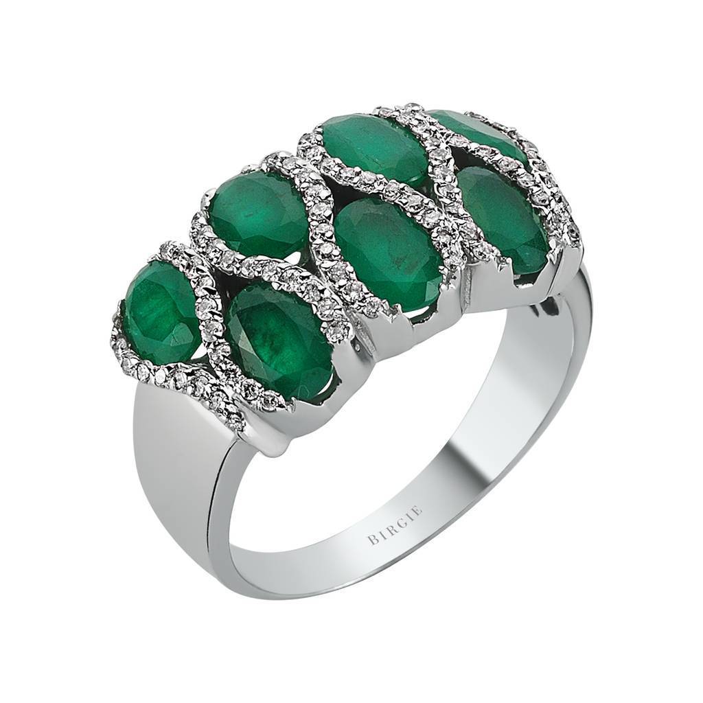 Bague diamant et pierre émeraude ovale
