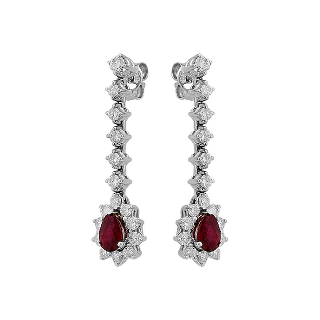 Boucles d'oreilles tennis diamants et larme rubis