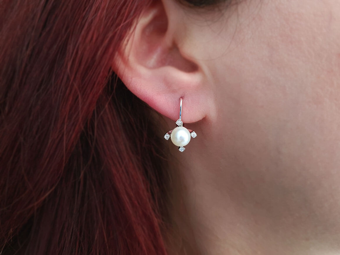 Boucles d'oreilles diamants et perles