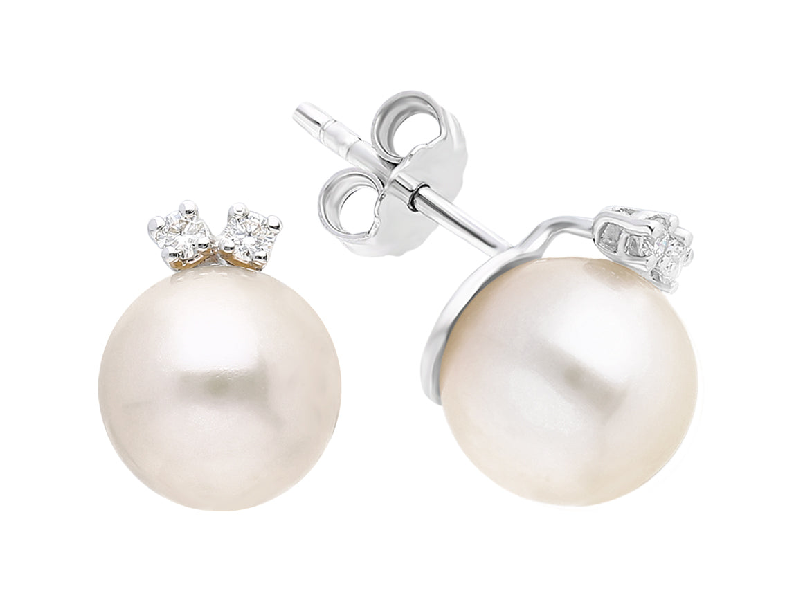Boucles d'oreilles puces diamants et perles